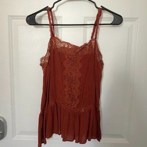 Burnt Orange Lace Tank Top